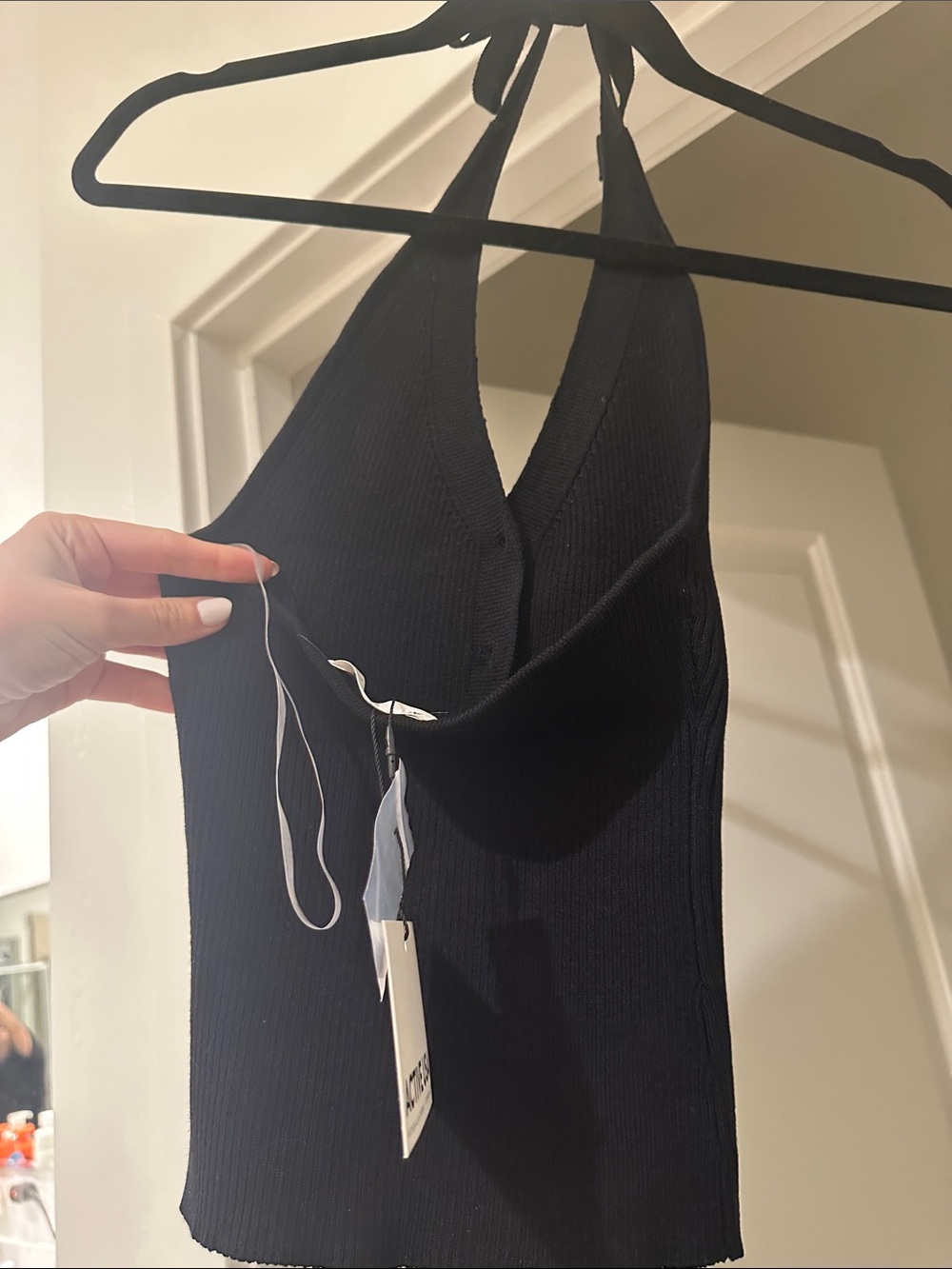 Black Ribbed Button Halter Top - Picture 5 of 7